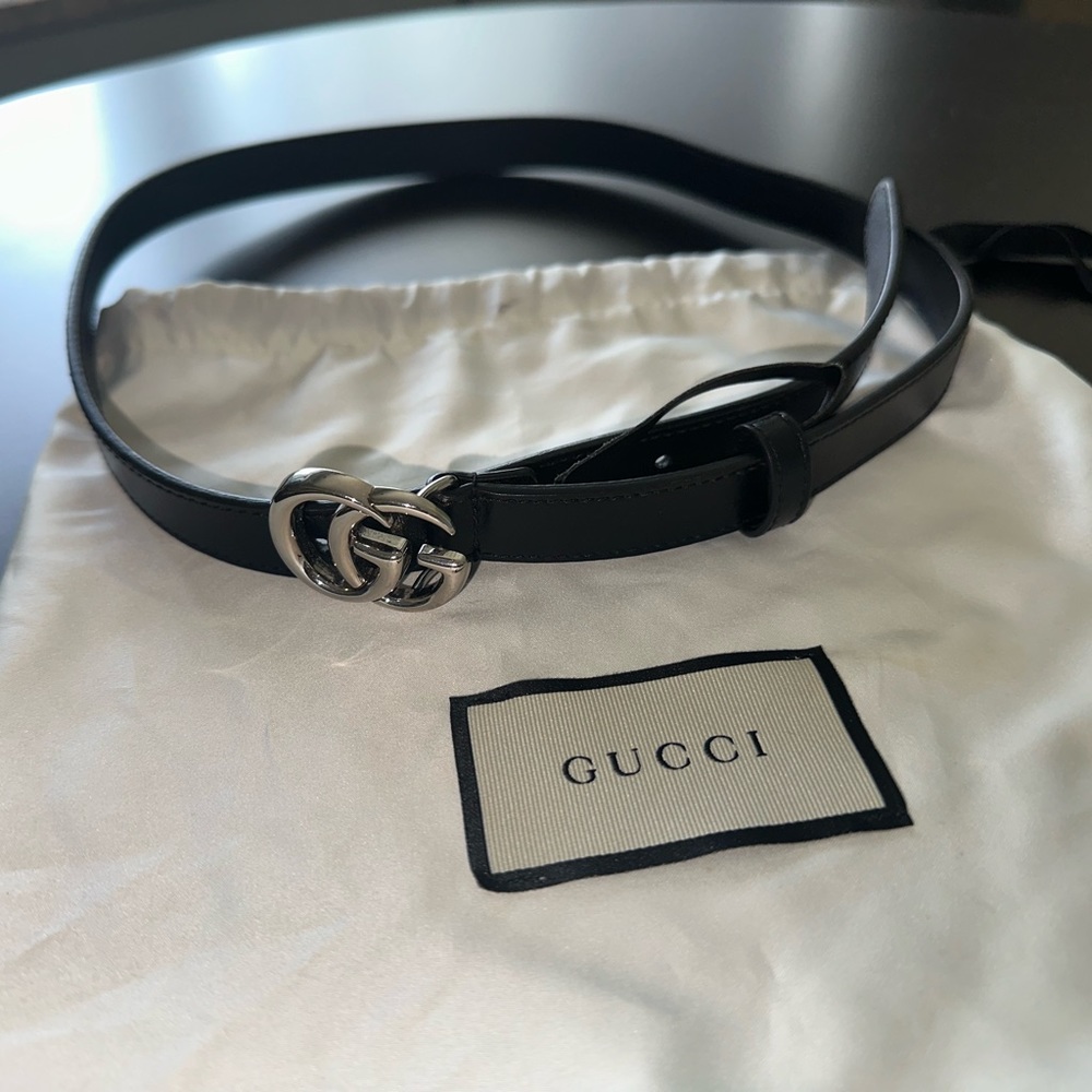 Thin Double G Gucci belt silver/ black size 75